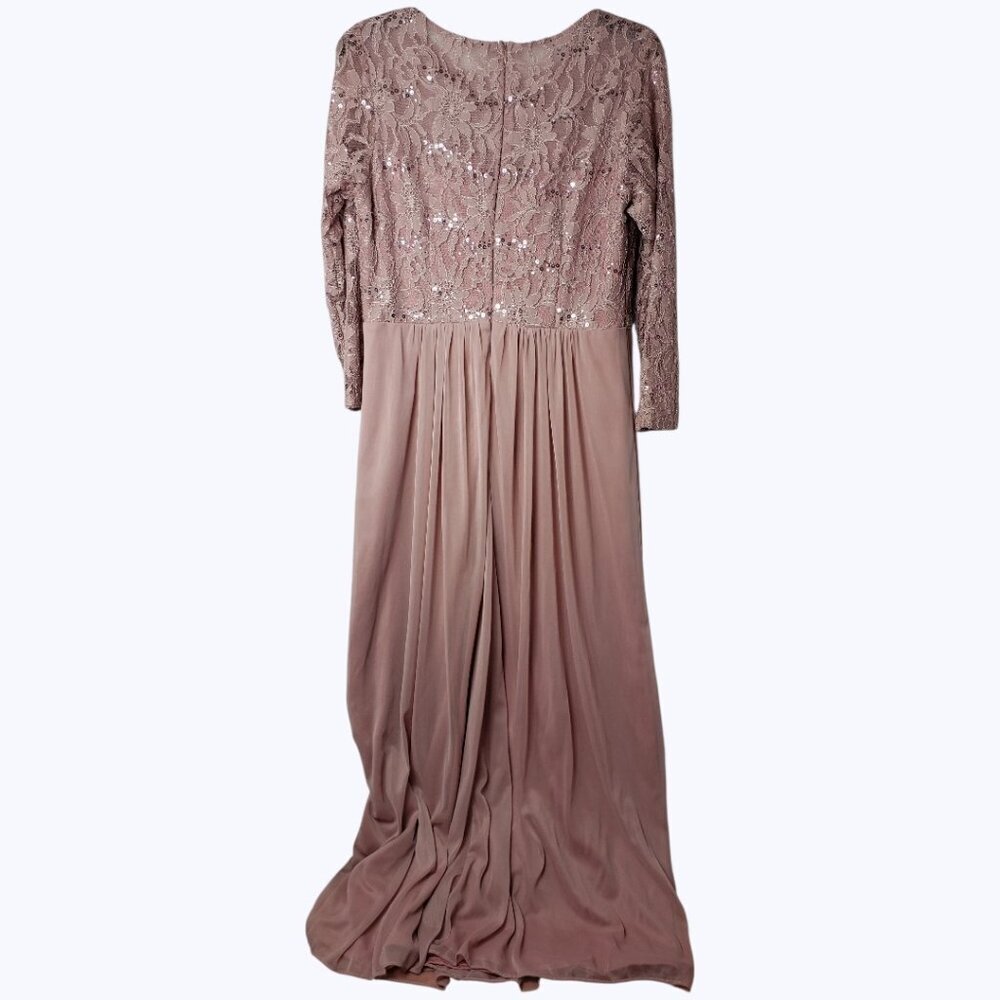 Celavie Long Bodice Lace & Chiffon Gown With SequinWith Rhinestone Mauve Large - Picture 4 of 16